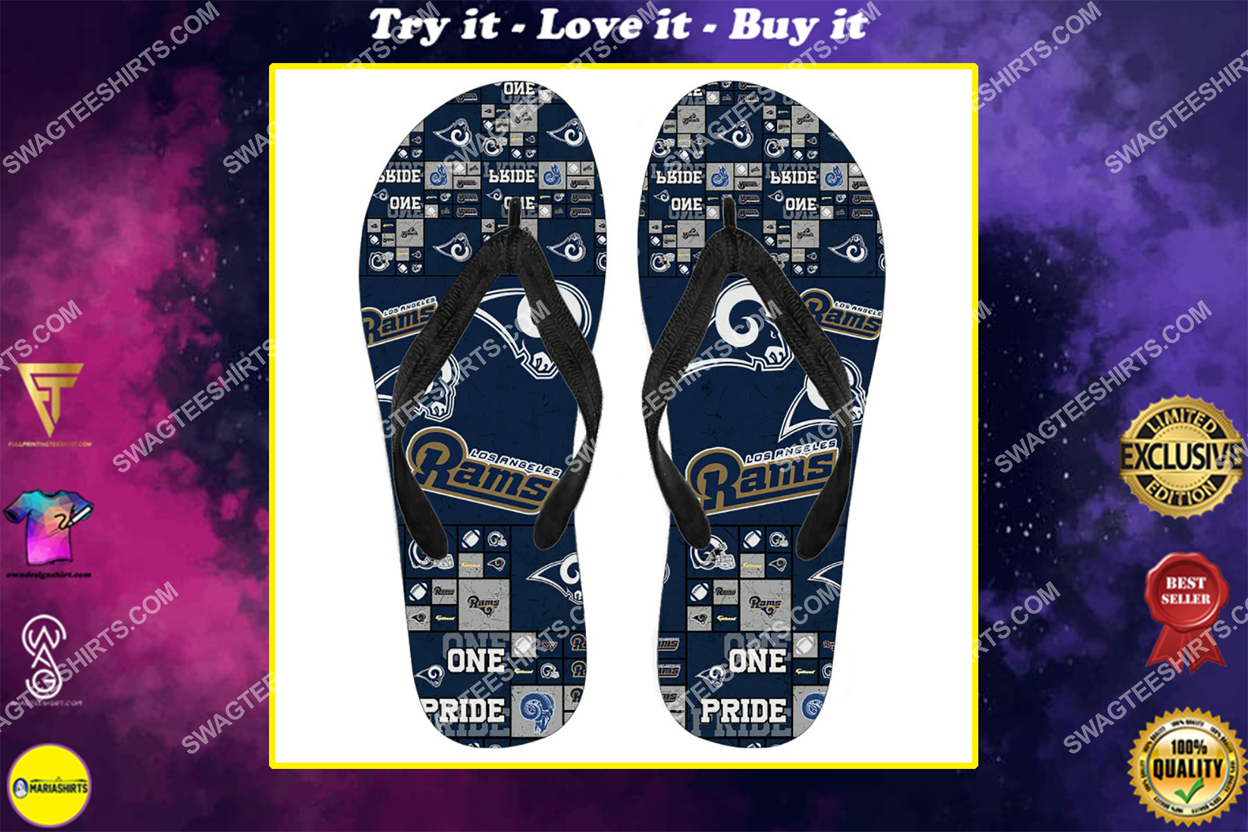 the los angeles rams team all over print flip flops