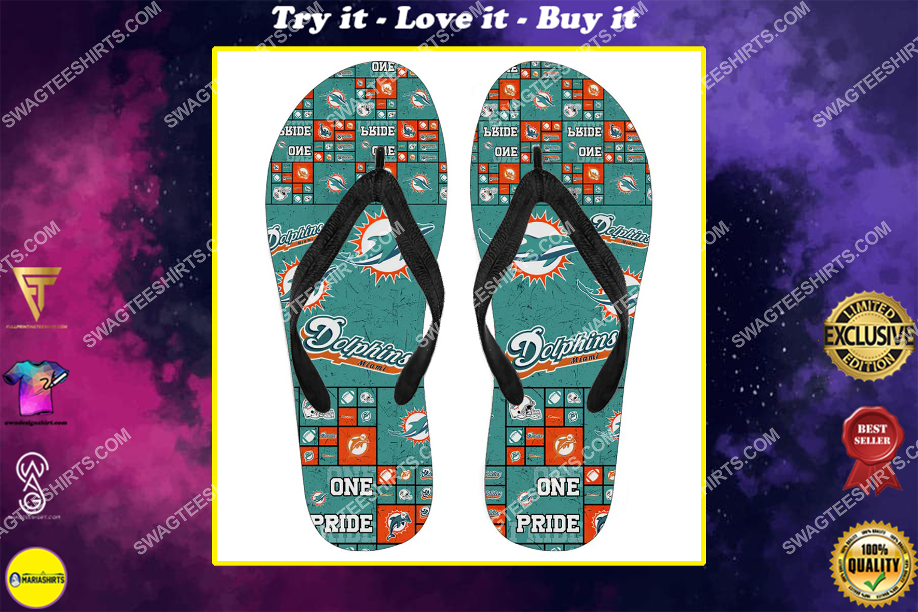 the miami dolphins team all over print flip flops