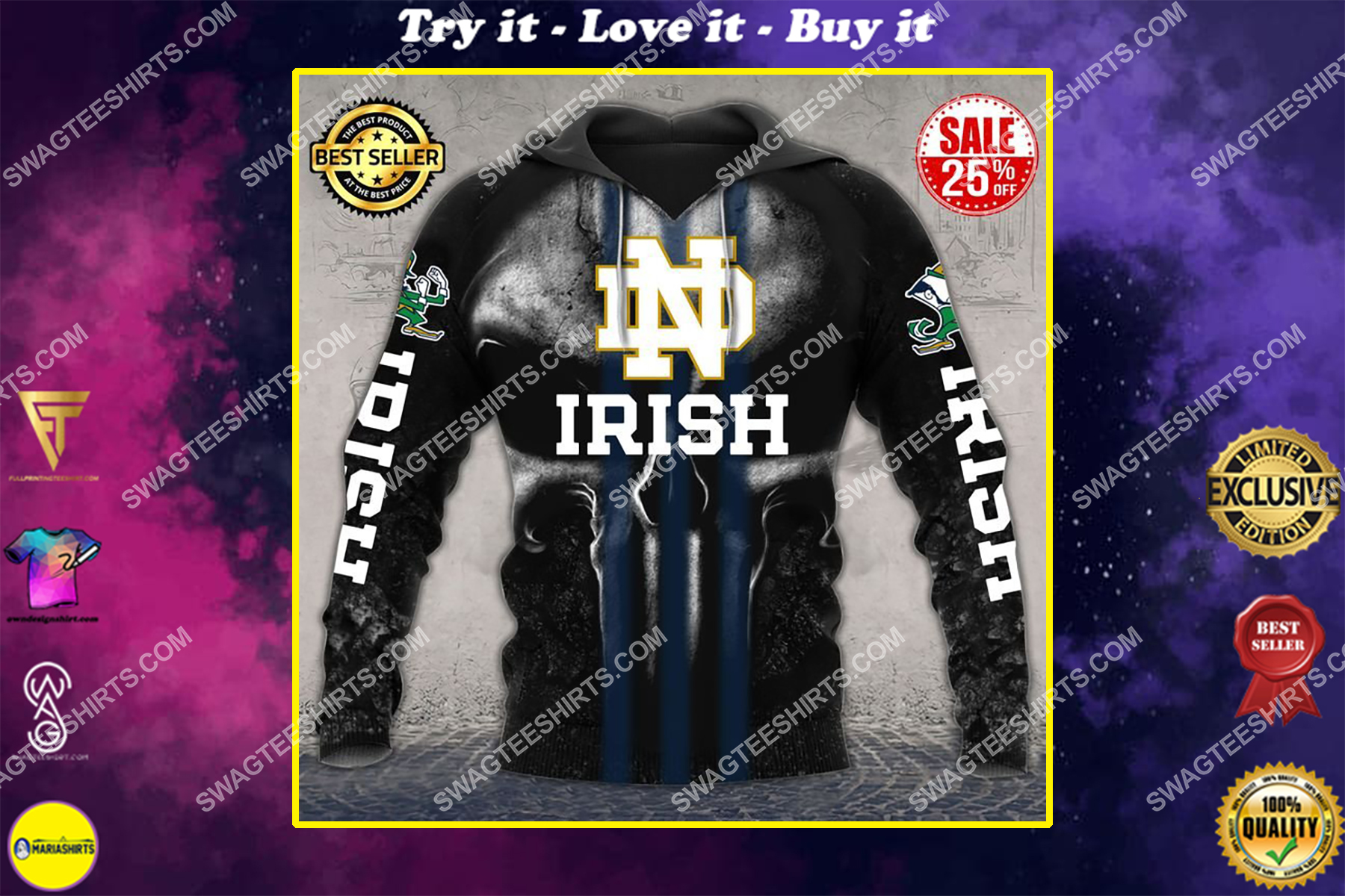 the notre dame fighting irish football all over printed shirt