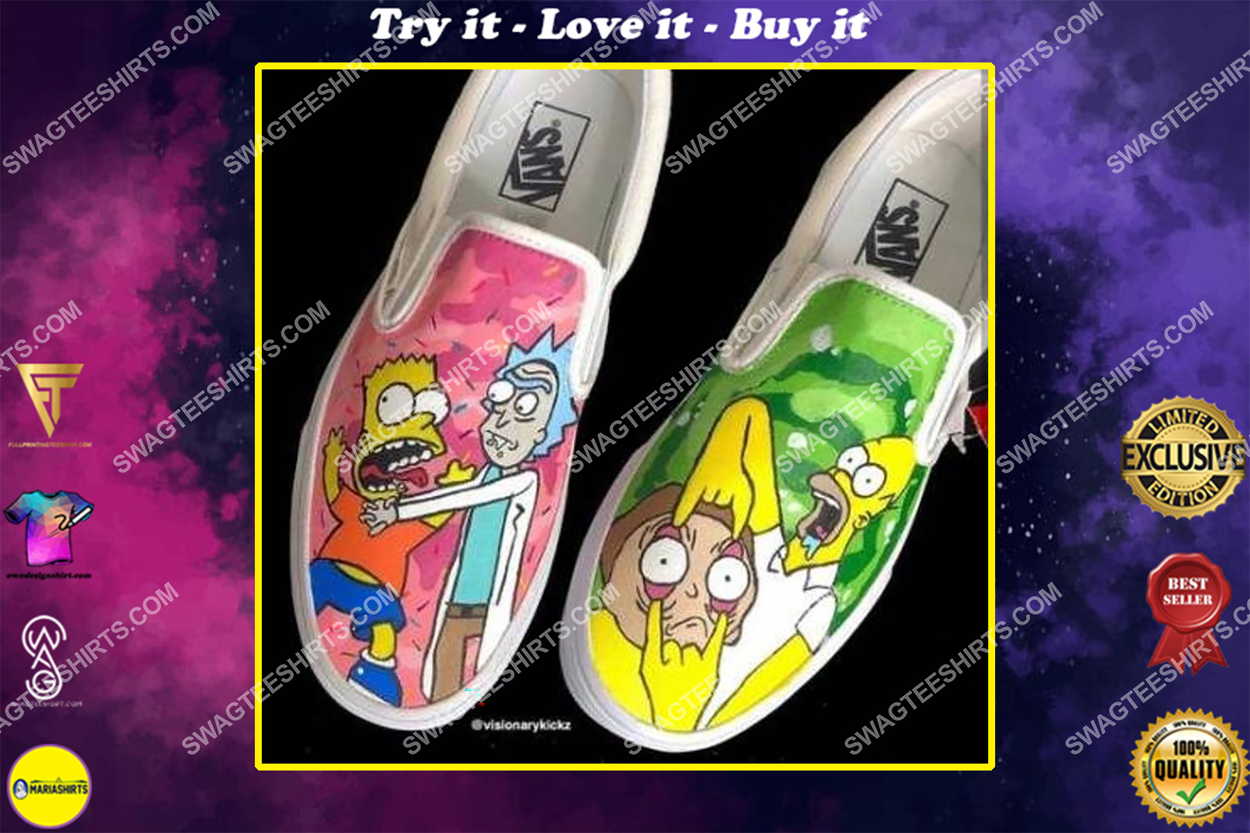 the simpsons and rick and morty all over print slip on shoes
