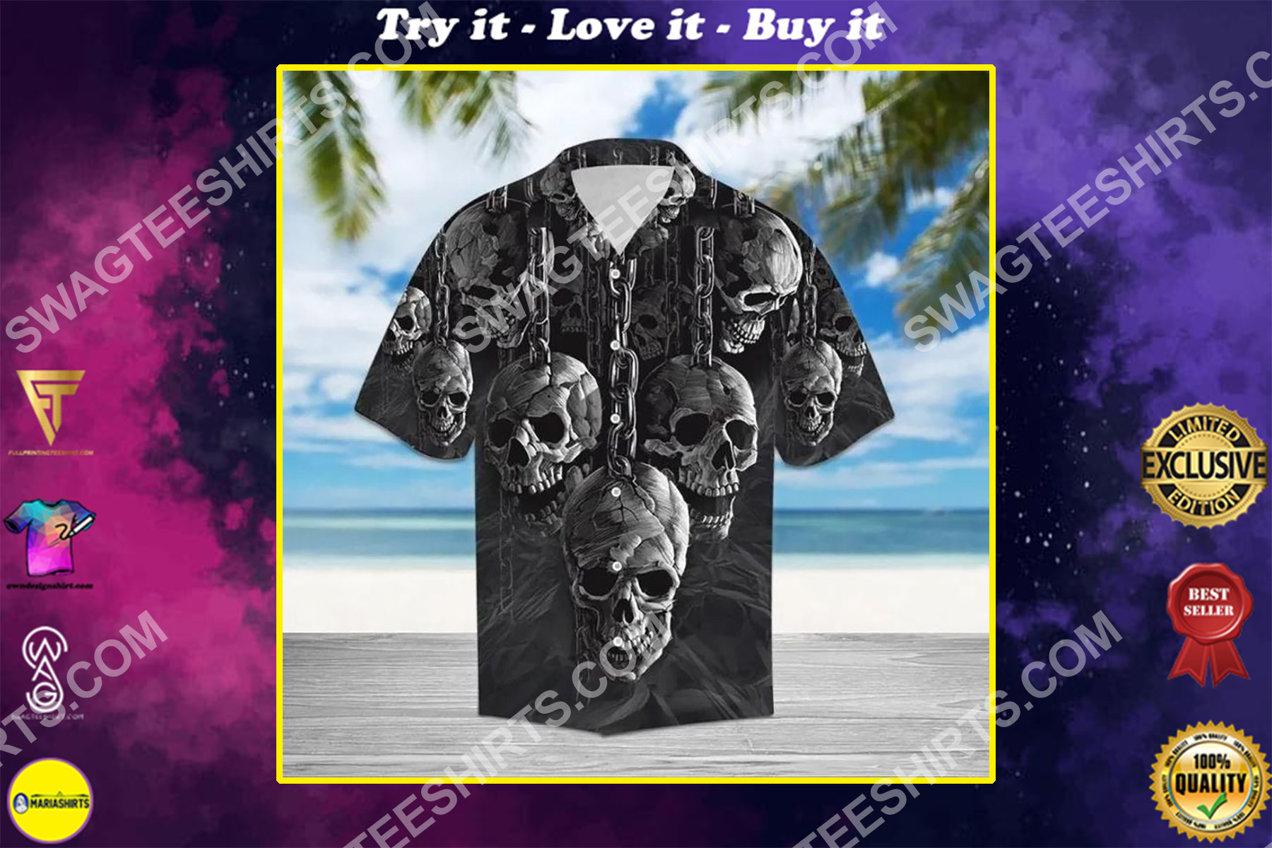 the skull all over printed hawaiian shirt