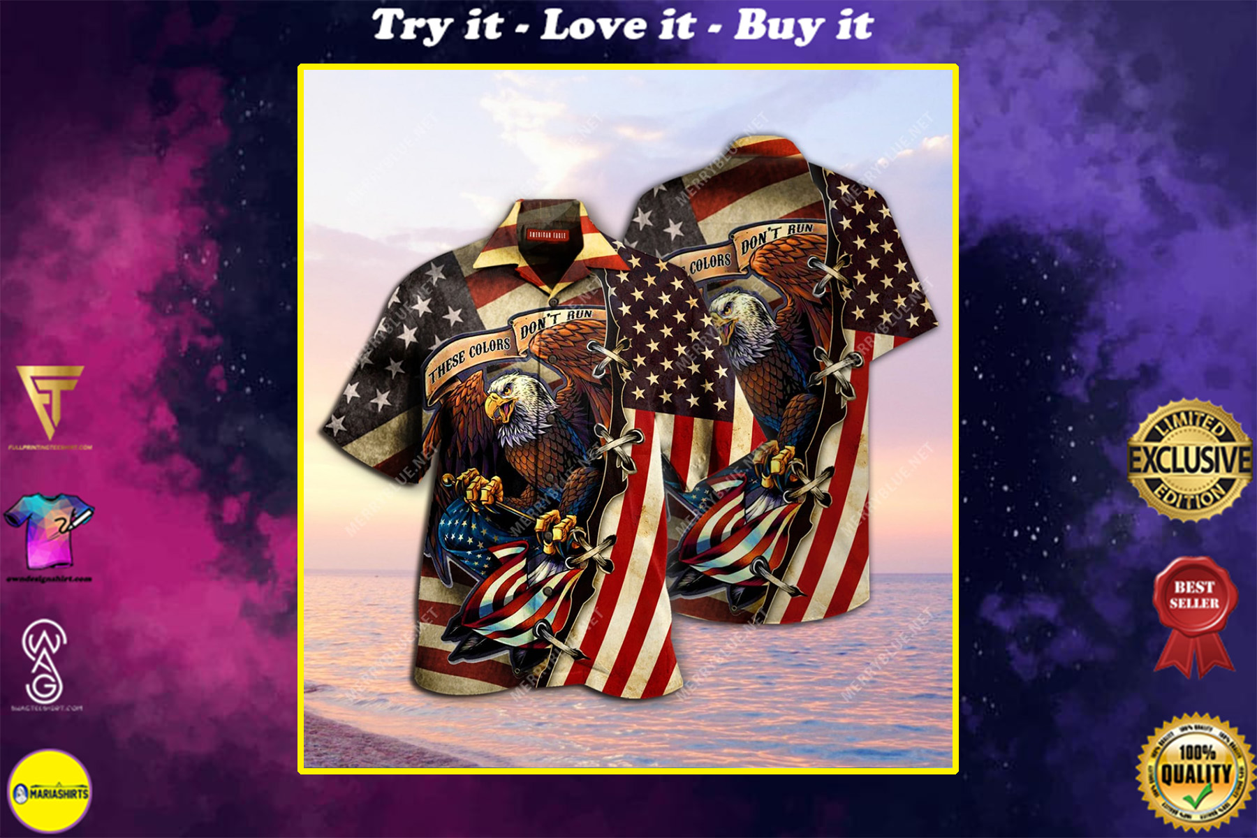 these colors dont run american flag eagle all over printed hawaiian shirt