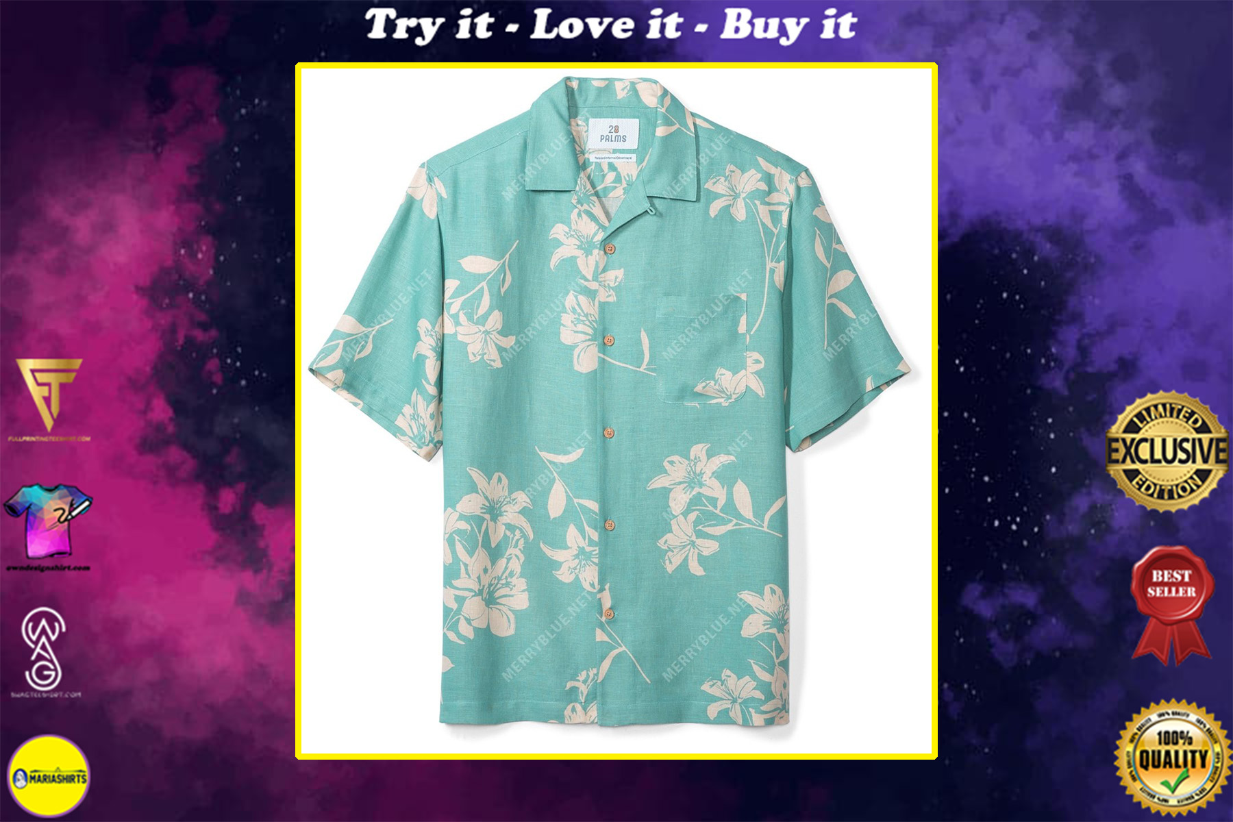 tropical and beach all over printed hawaiian shirt