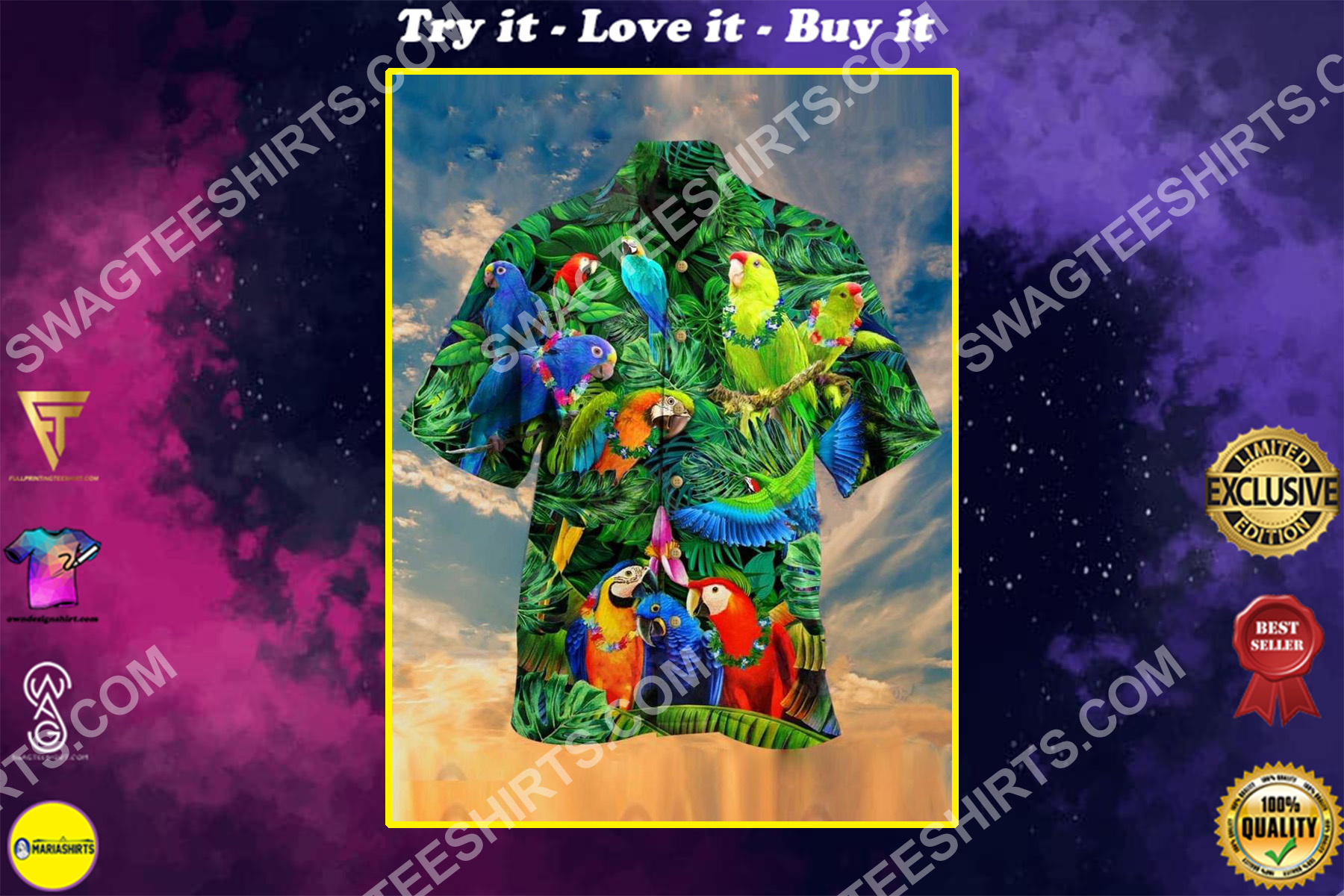 tropical and parrot all over printing hawaiian shirt