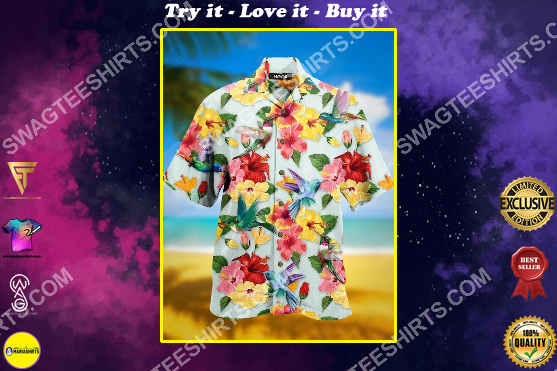 tropical flower and bird all over printing hawaiian shirt