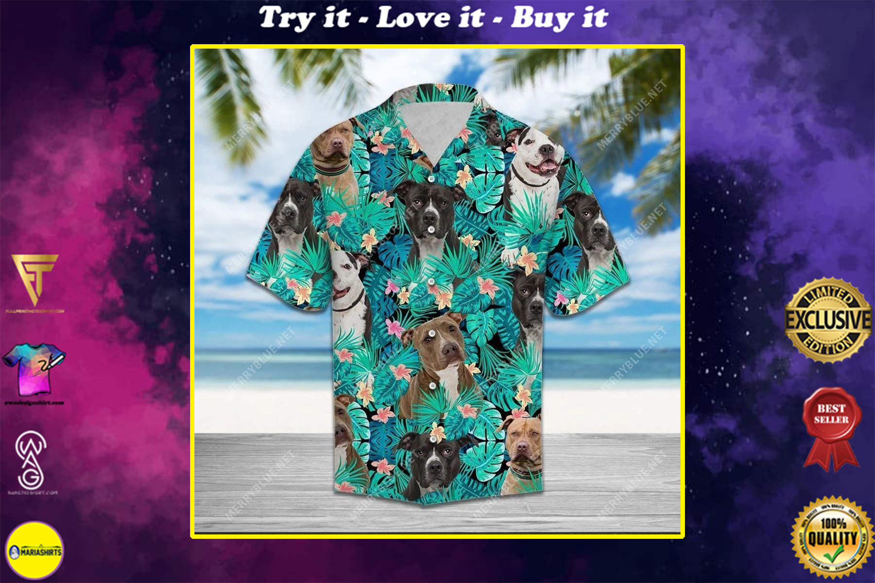 tropical flower summer american pit bull all over printed hawaiian shirt