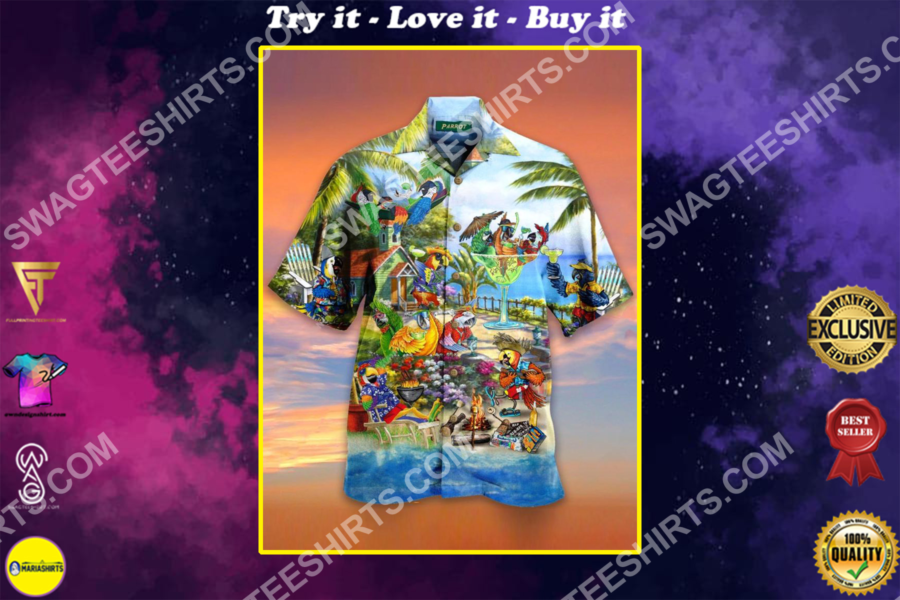 tropical parrot hawaii beach all over printed hawaiian shirt