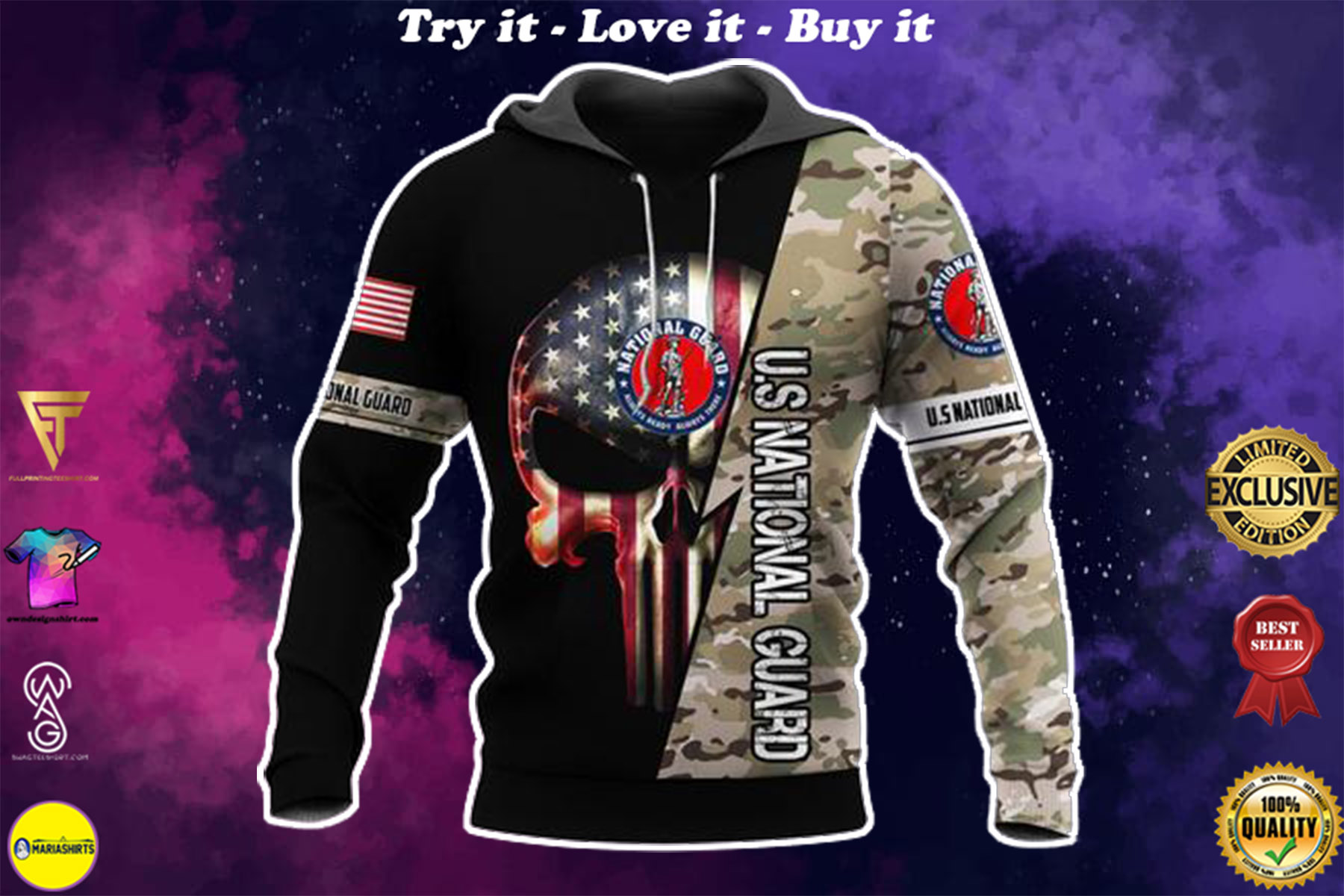 us national guard skull american flag camo full over printed shirt
