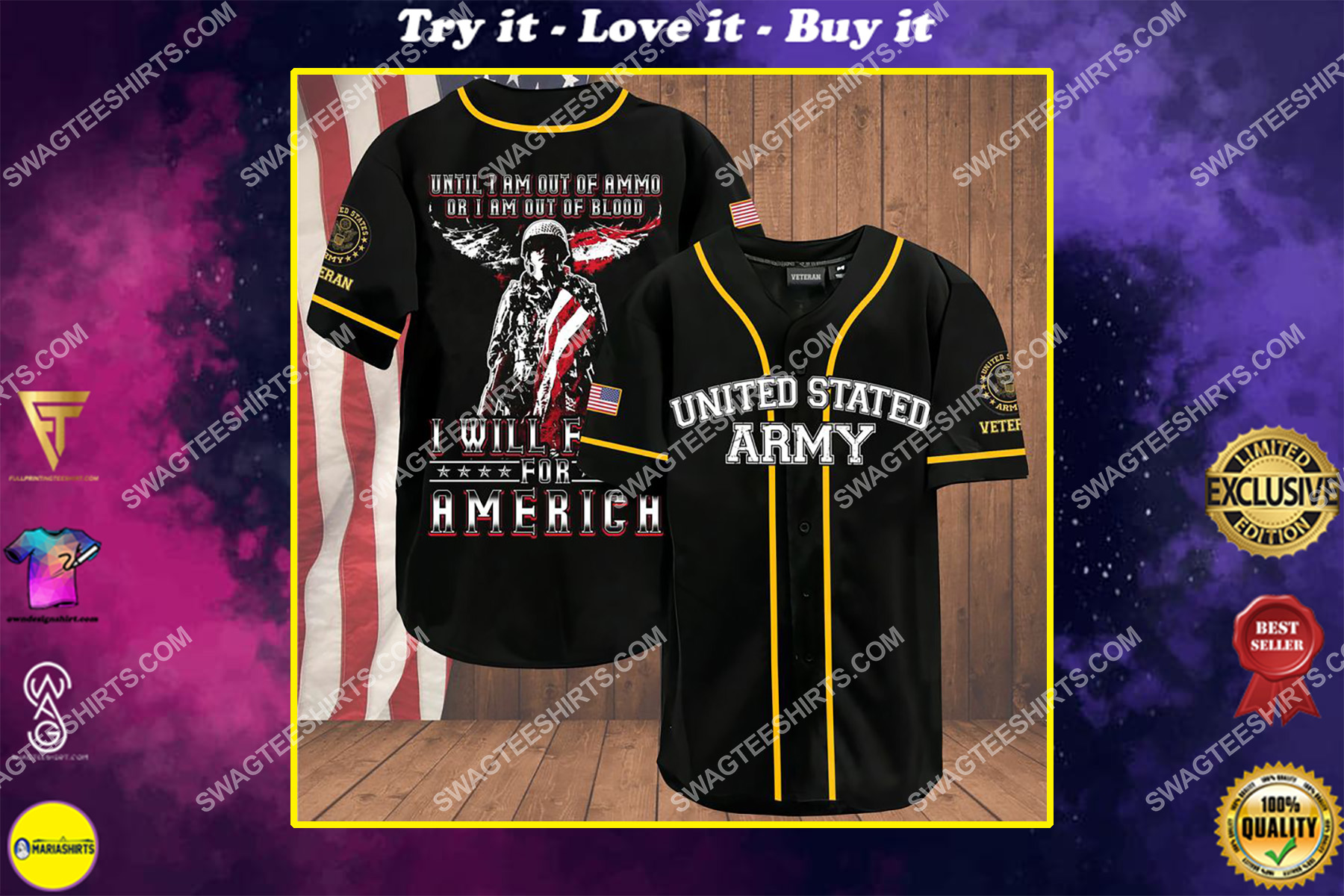 veteran until i am out of ammo or i am out of blood i will fight for america independence day baseball shirt