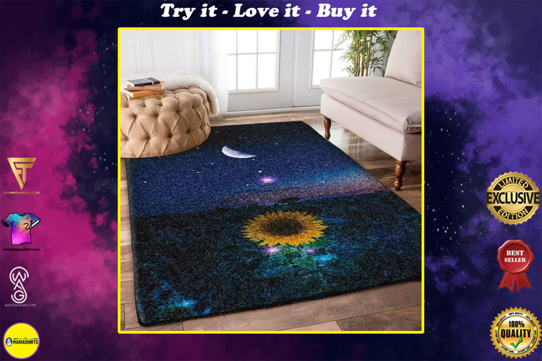 vintage the moon and sunflower full printing rug