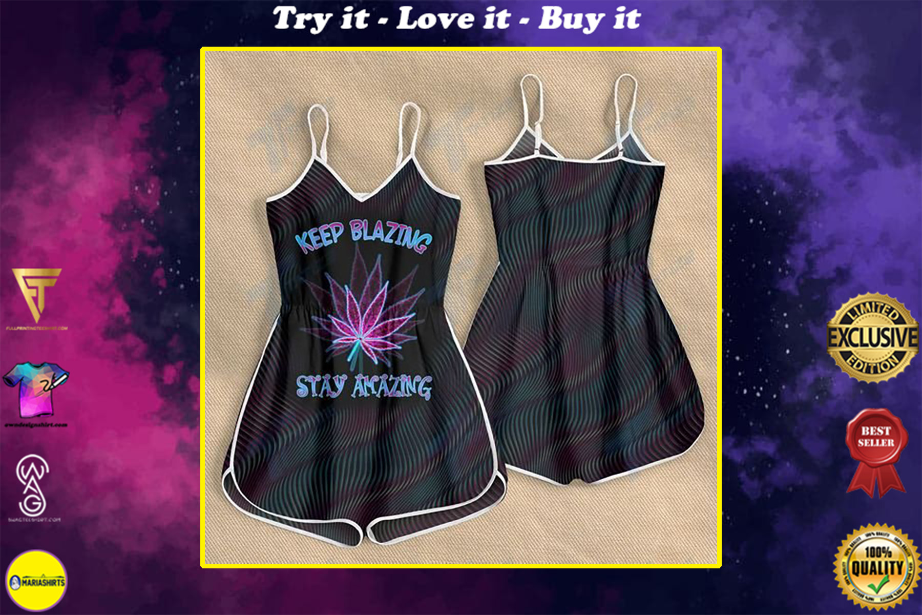 weed keep blazing stay amazing all over print rompers