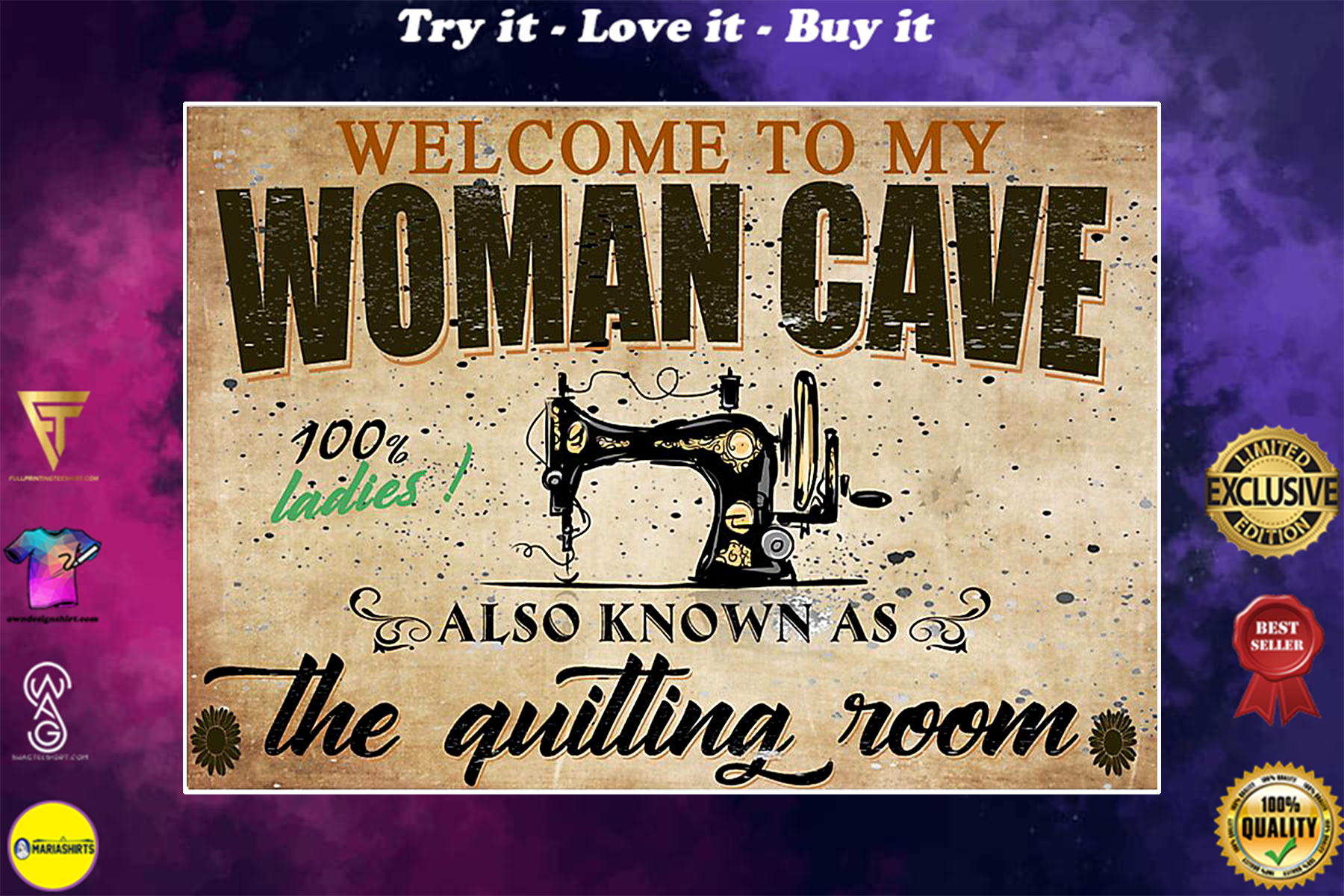 welcome to my woman cave also known as the sewing room vintage poster