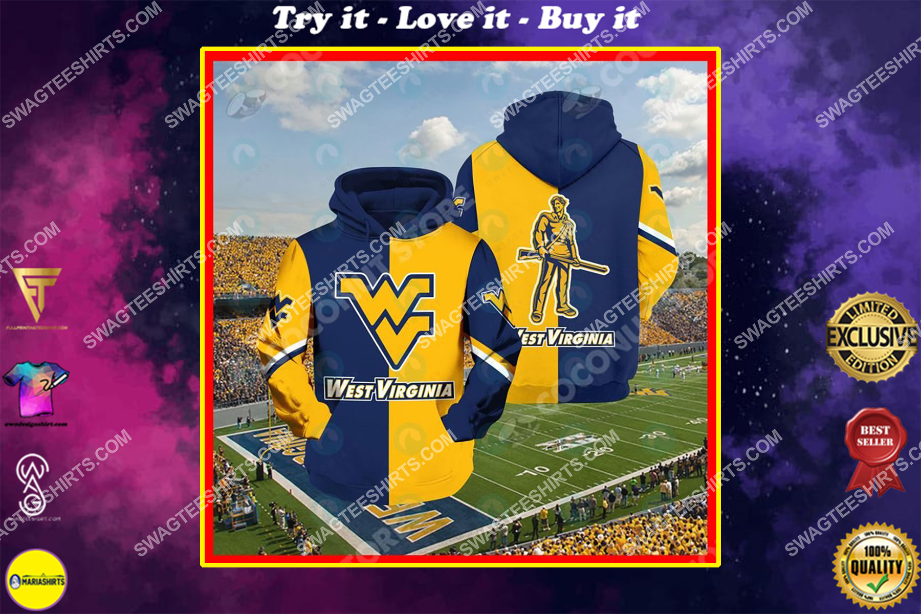 west virginia mountaineers football all over printed shirt