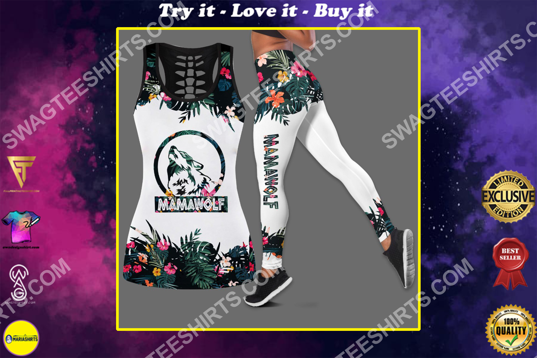 wolf lover mama wolf floral all over printed set sports outfit