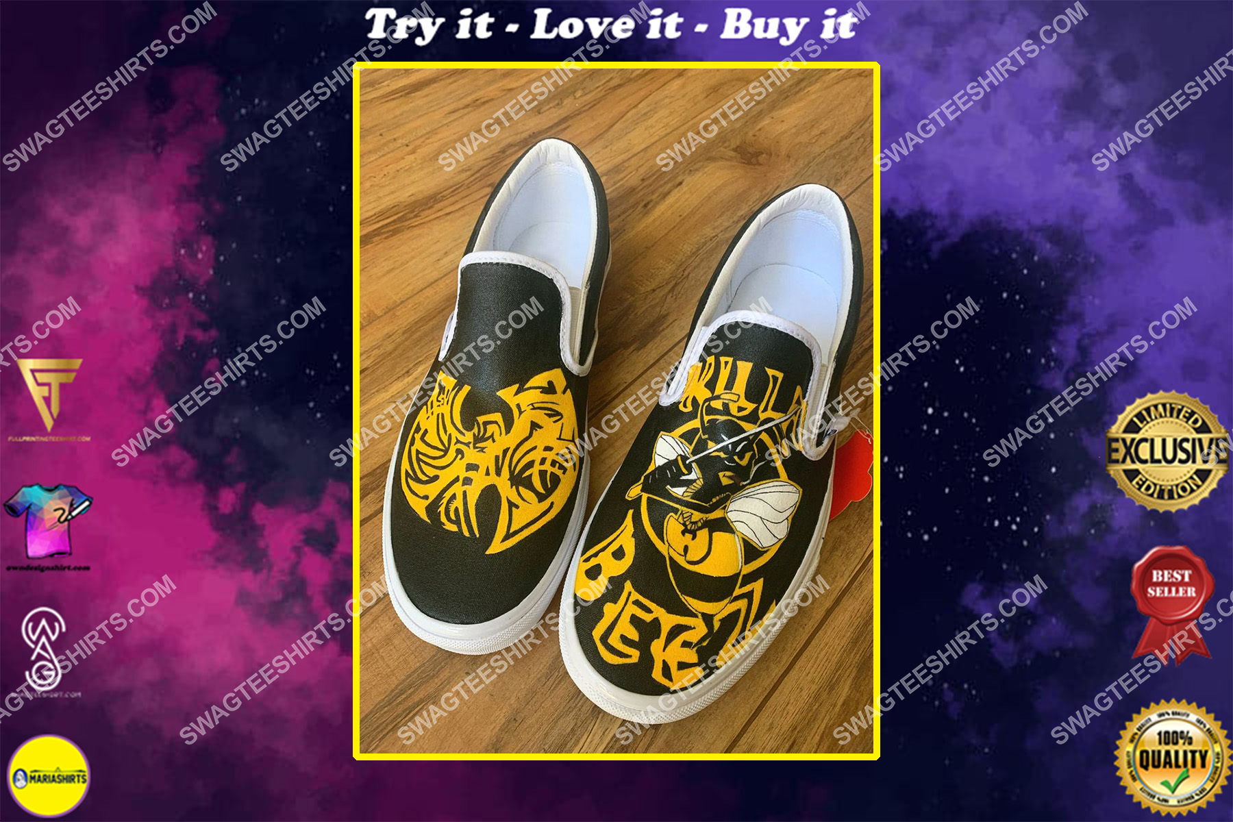 wu tang clan band all over print slip on shoes