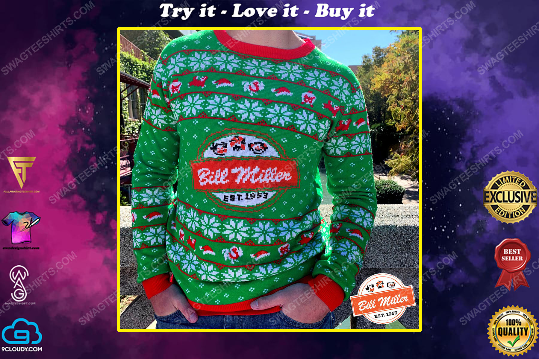 Bill miller full print ugly christmas sweater