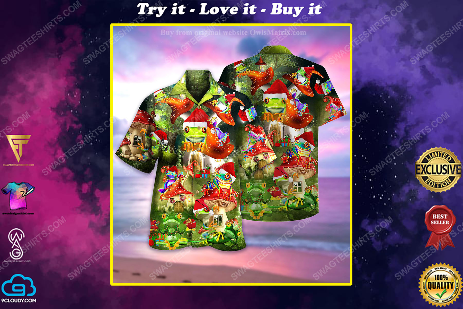 Christmas holiday and frog full print hawaiian shirt