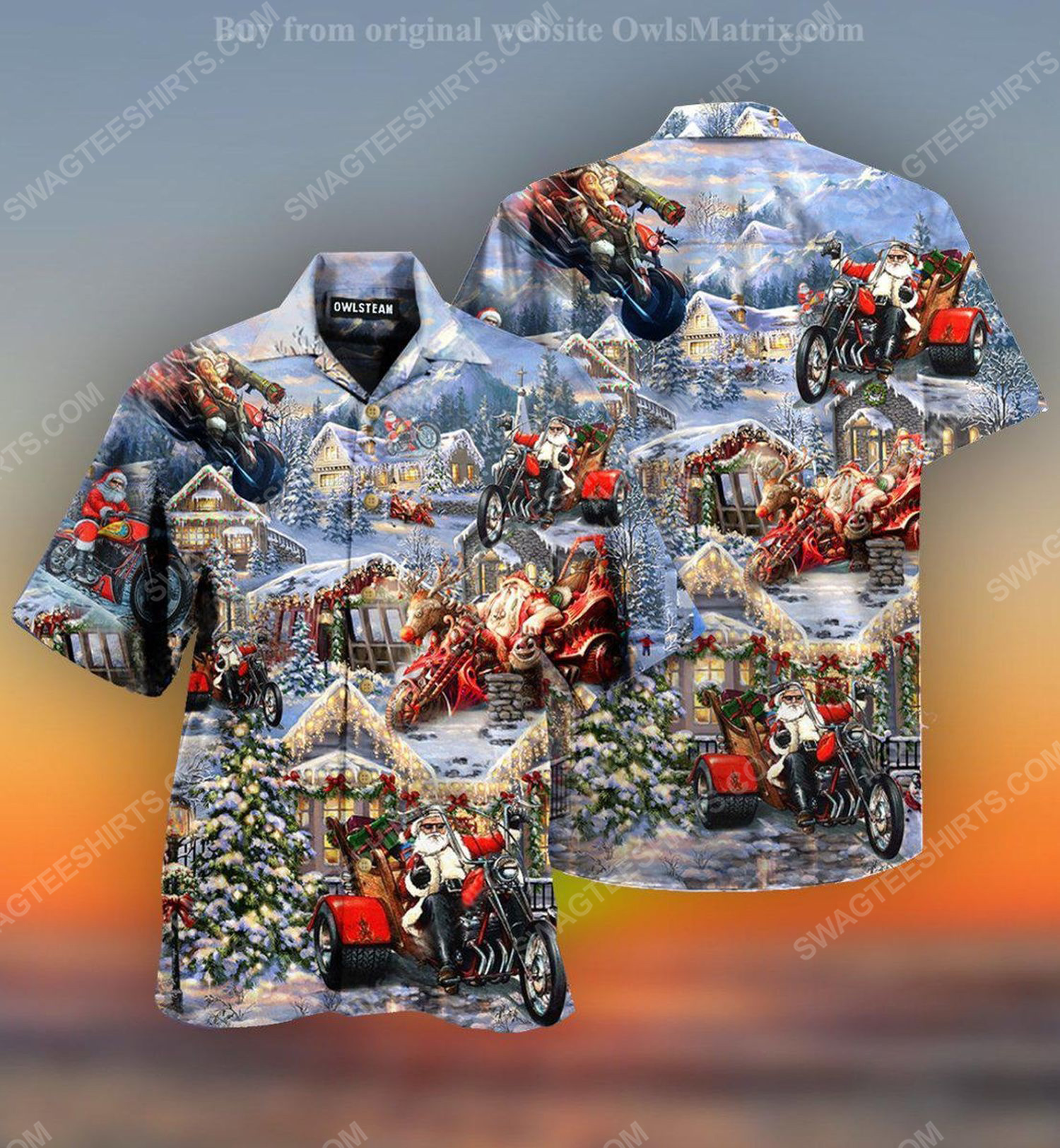 Christmas holiday santa riding motor full print hawaiian shirt 2