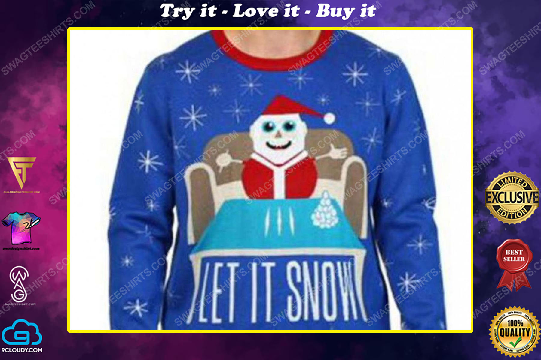 Christmas party let it snow cocaine full print ugly christmas sweater