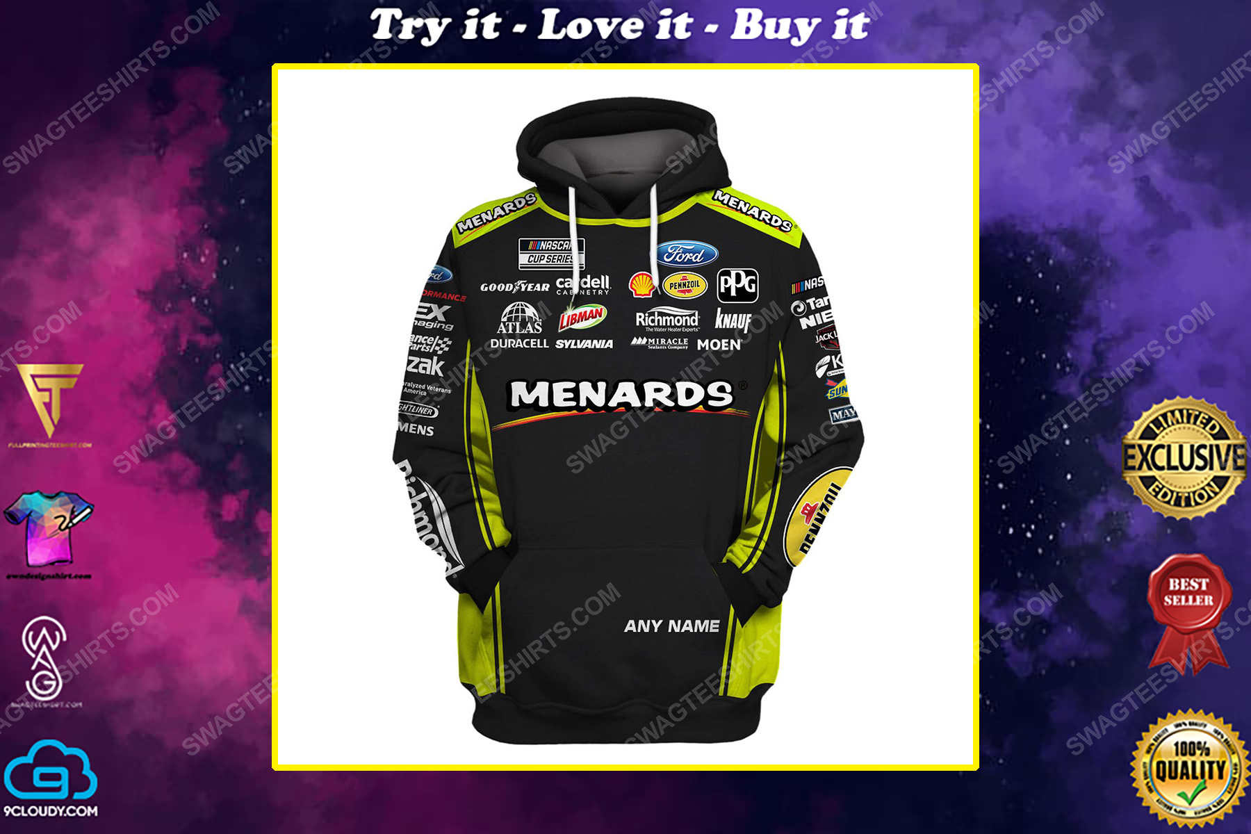 Custom arca menards series racing team motorsport full printing shirt