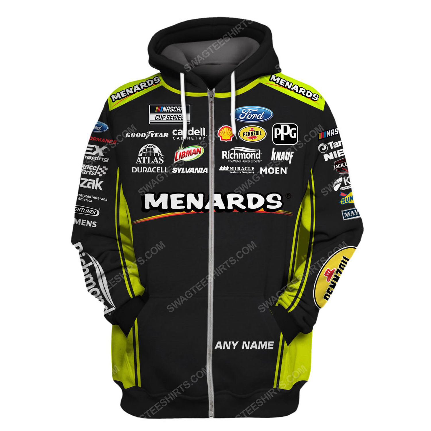 Custom arca menards series racing team motorsport full printing zip hoodie