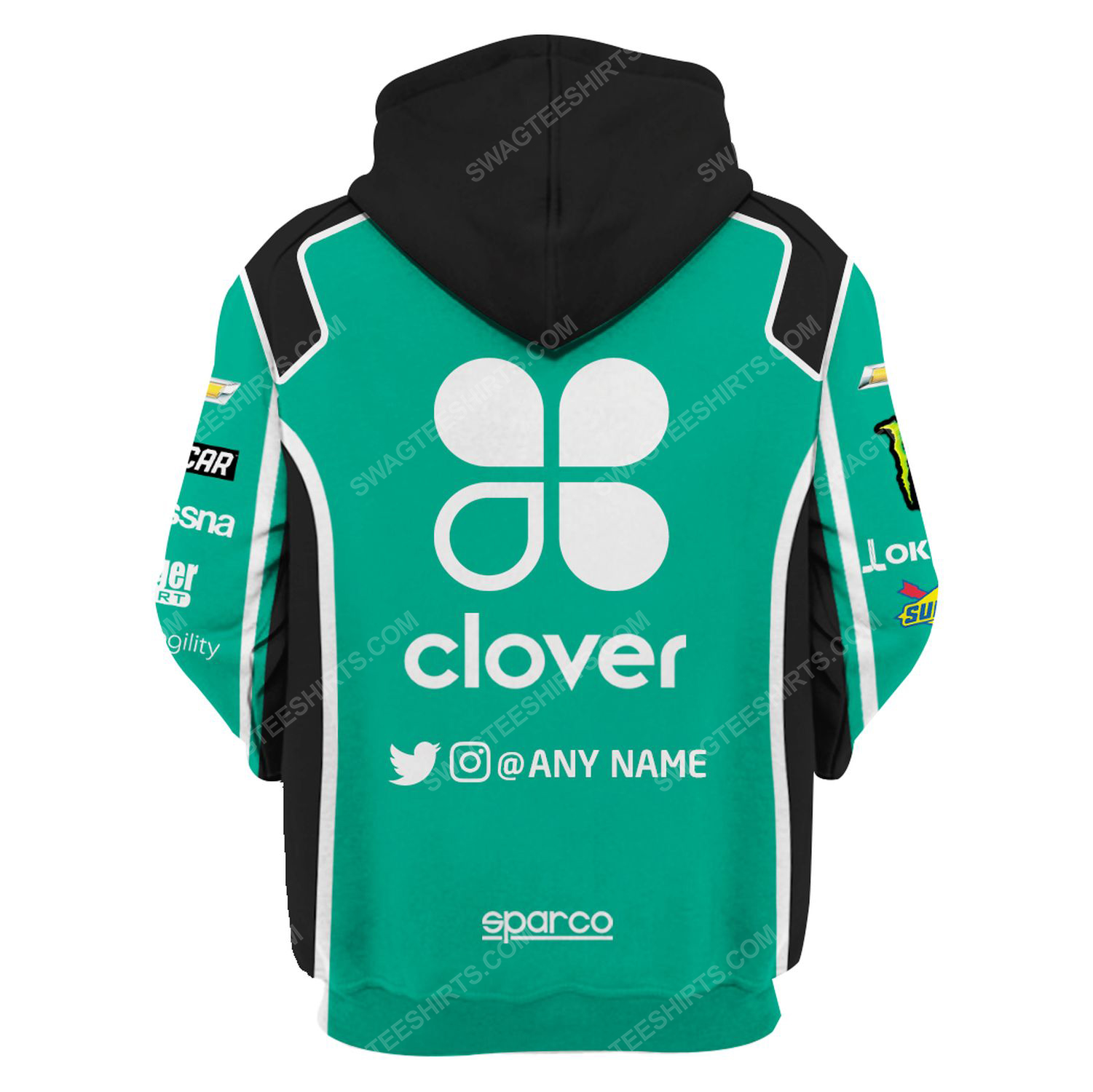 Custom clover nascar racing team motorsport full printing hoodie - back