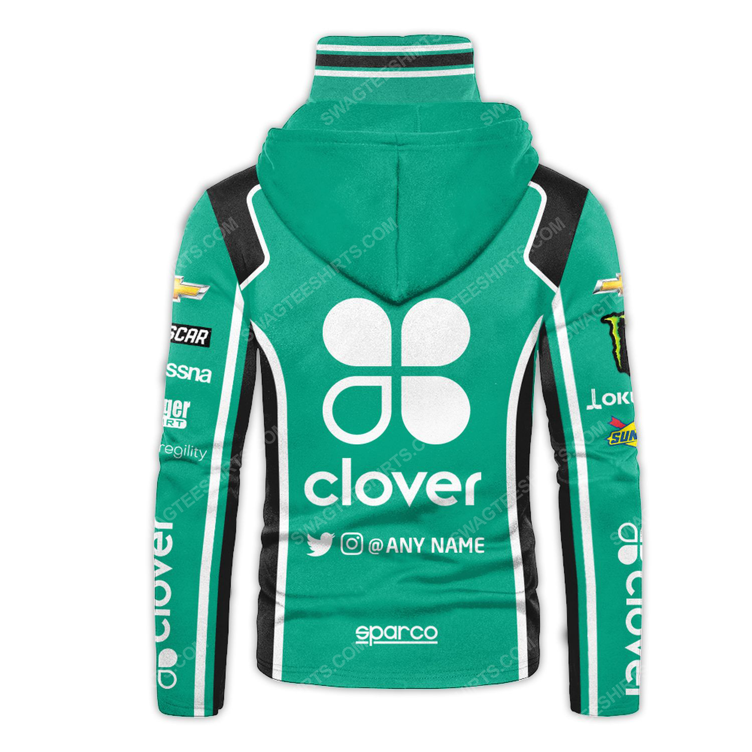 Custom clover nascar racing team motorsport full printing hoodie mask - back