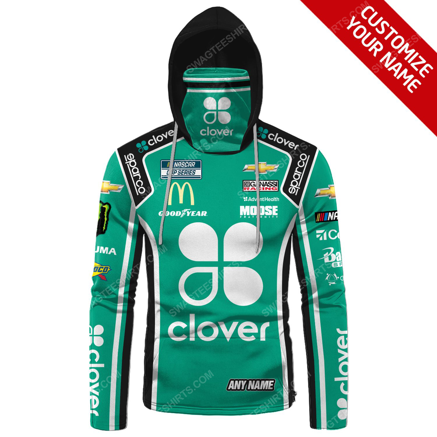 Custom clover nascar racing team motorsport full printing hoodie mask