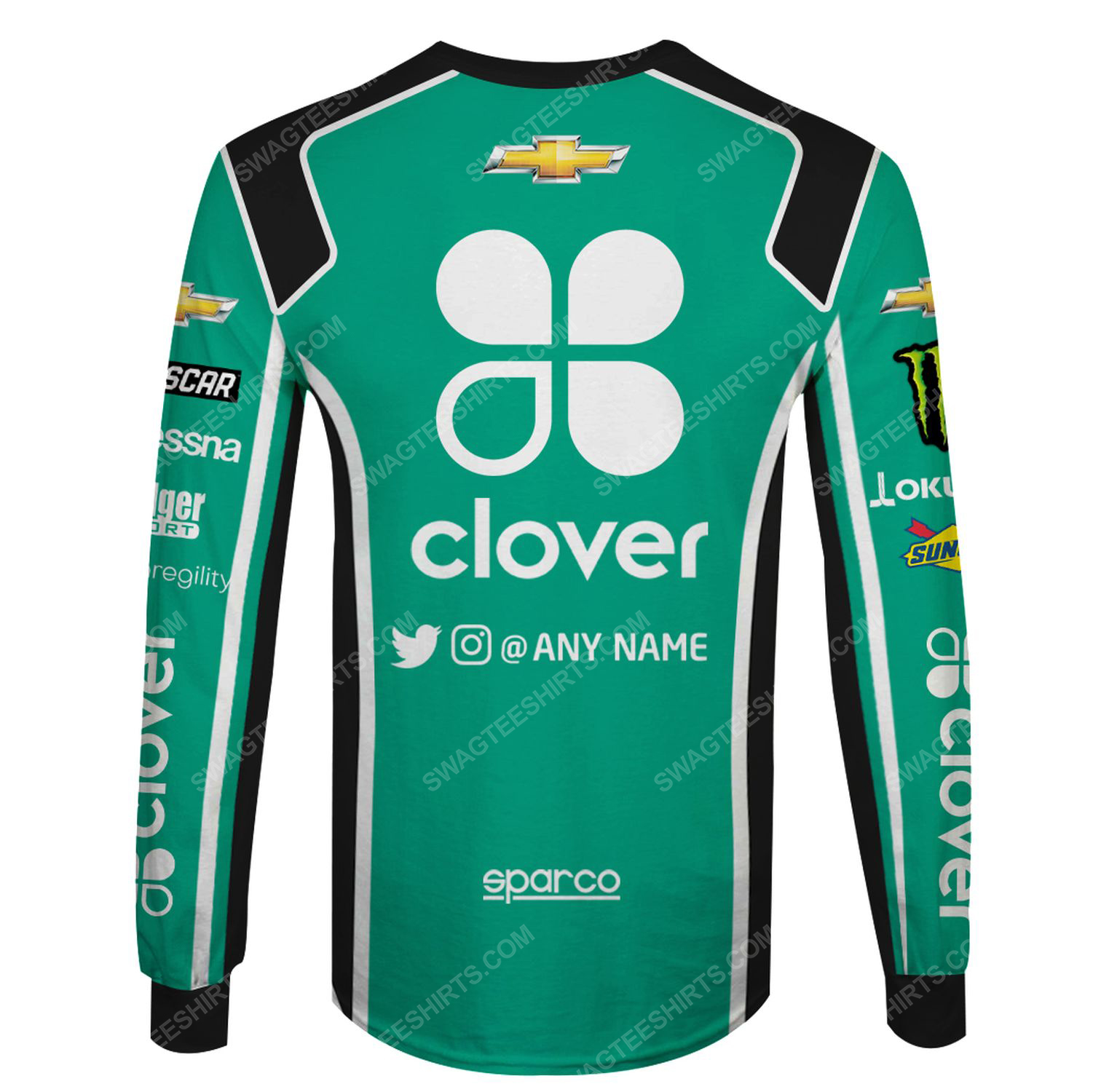 Custom clover nascar racing team motorsport full printing sweatshirt - back