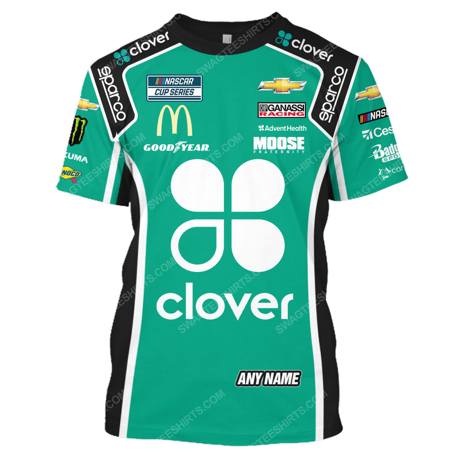 Custom clover nascar racing team motorsport full printing tshirt