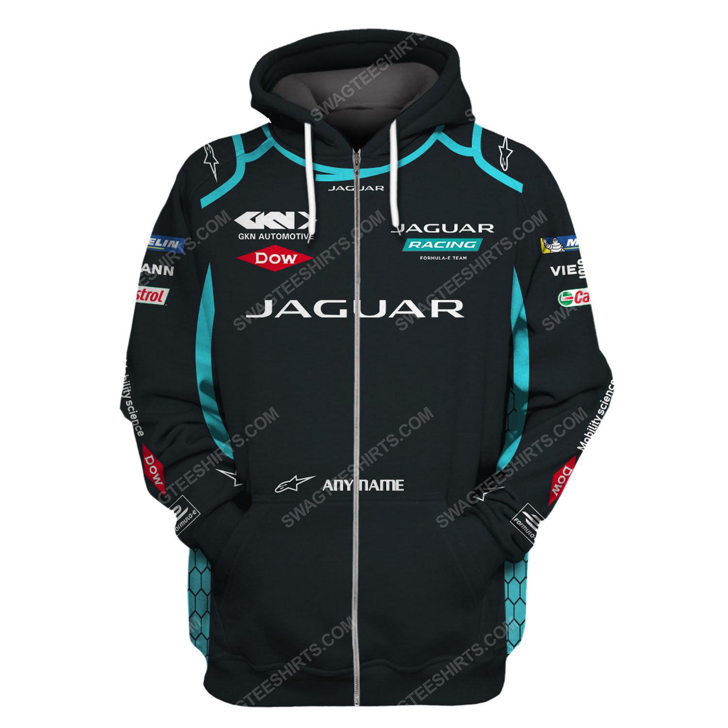 Custom jaguar racing team motorsport full printing zip hoodie