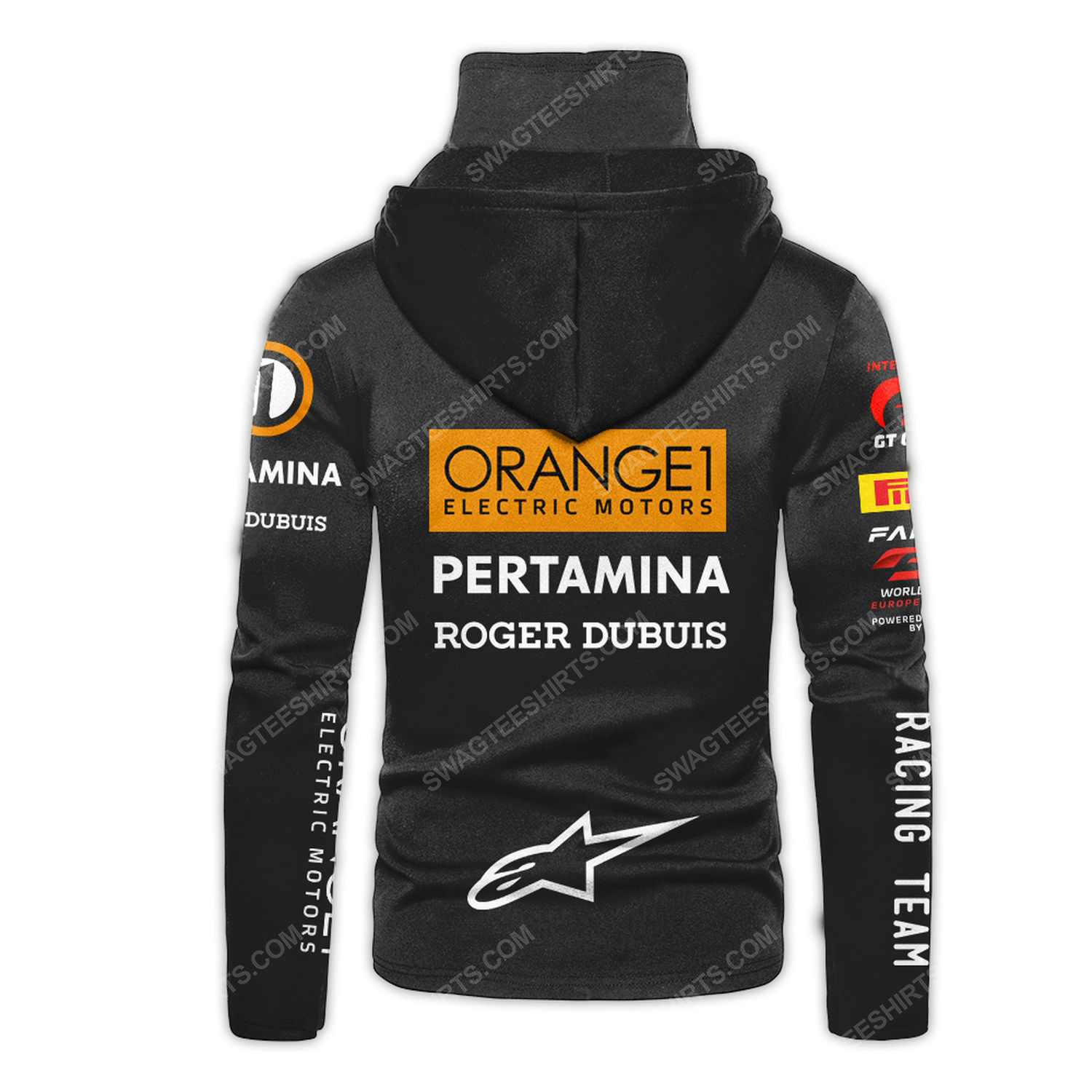 Custom orange electric motors racing team motorsport full printing hoodie mask - back