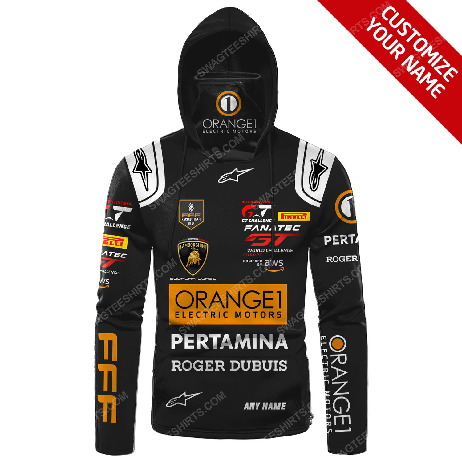 Custom orange electric motors racing team motorsport full printing hoodie mask