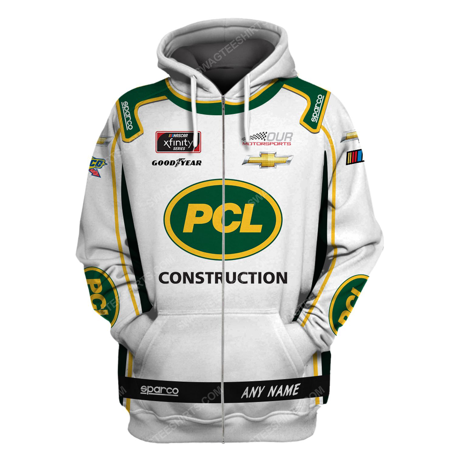 Custom pcl construction racing team motorsport full printing zip hoodie