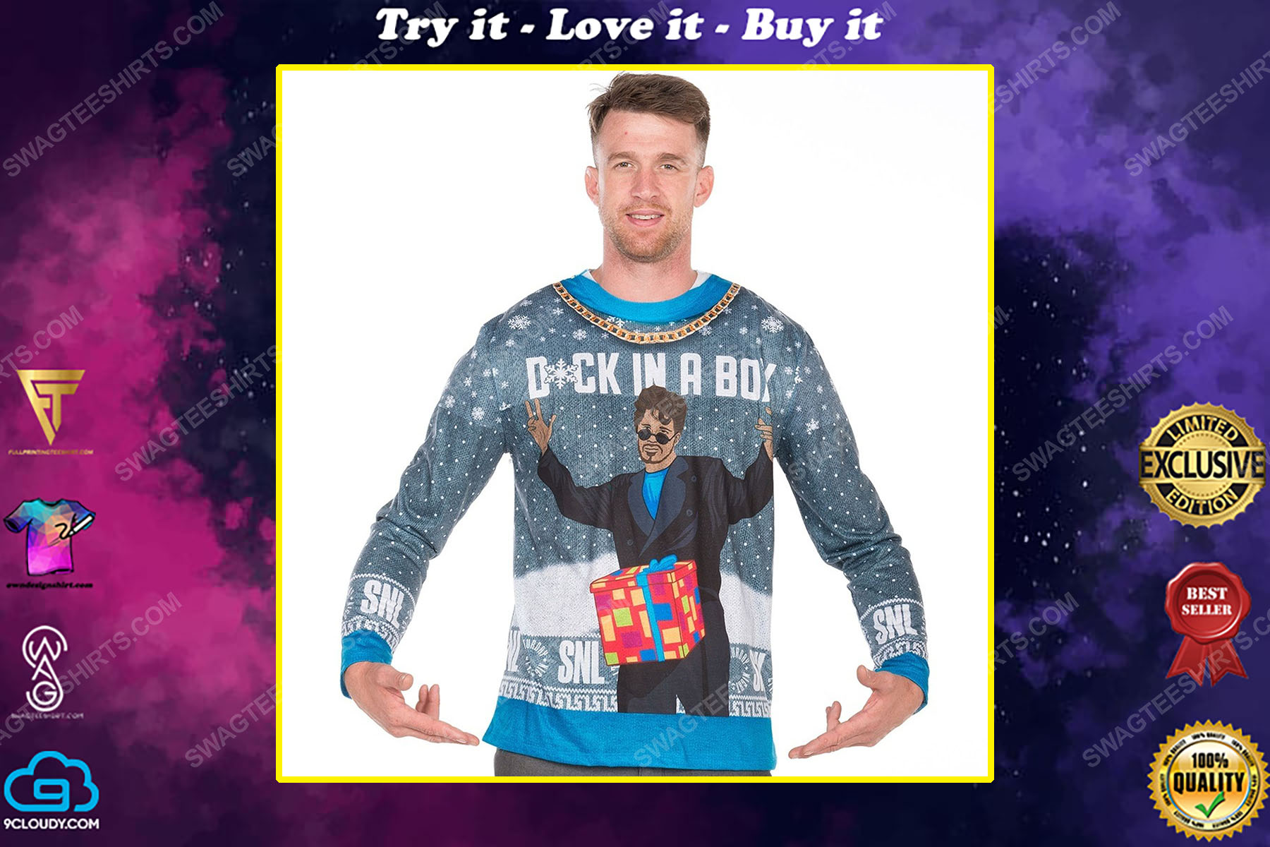 Dick in a box full print ugly christmas sweater