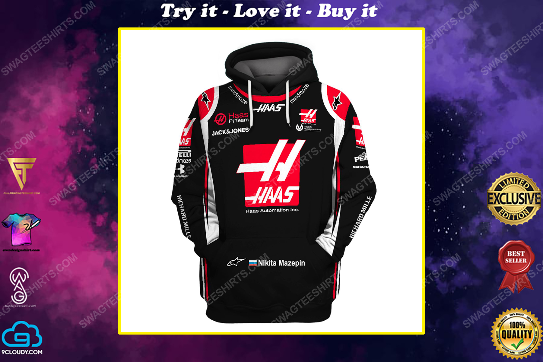 Haas automation inc racing team motorsport full printing shirt