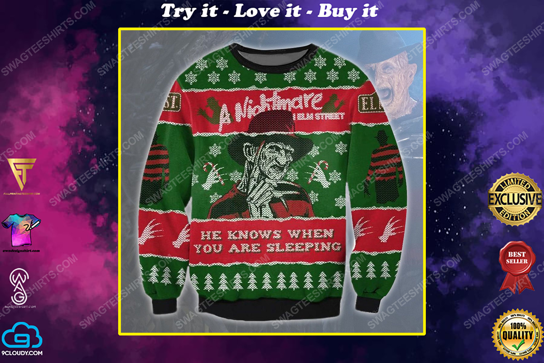 A nightmare on elm street he know when you are sleeping ugly christmas sweater 1