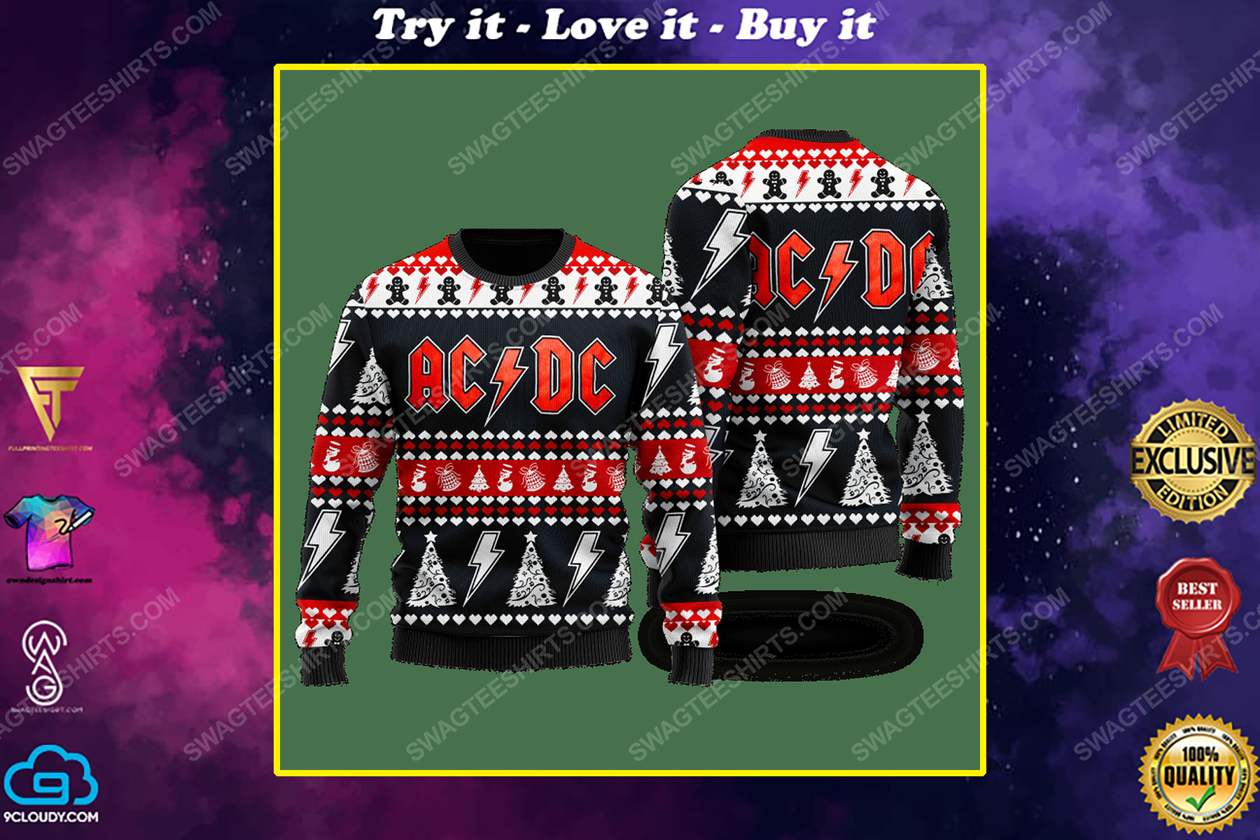 AC DC rock band ugly christmas sweater 1