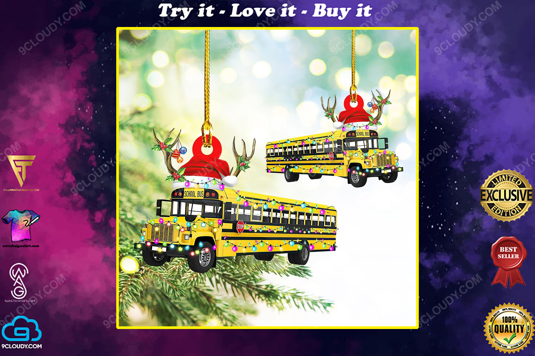 Bus school with christmas light christmas gift ornament