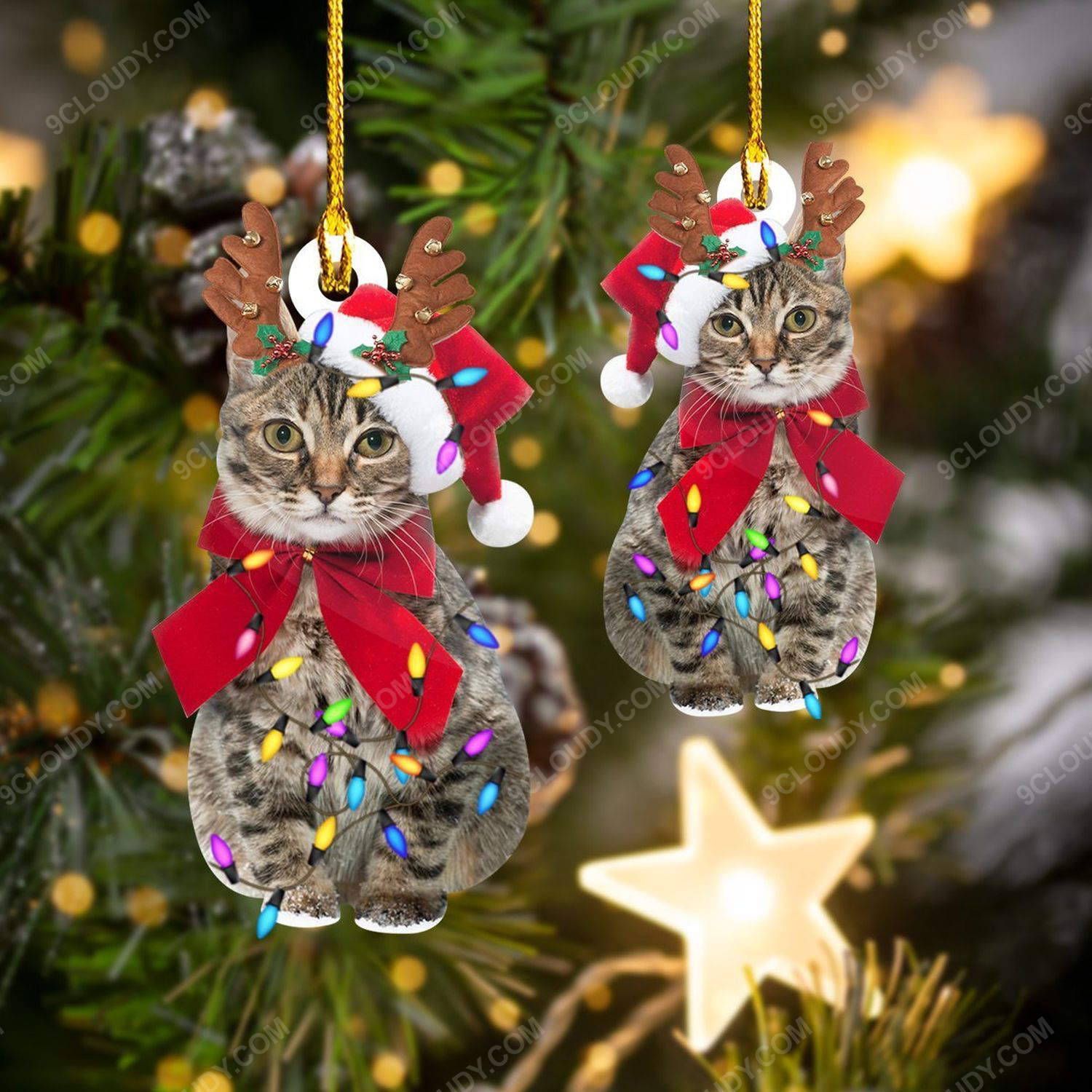 Cat and christmas light christmas gift ornament