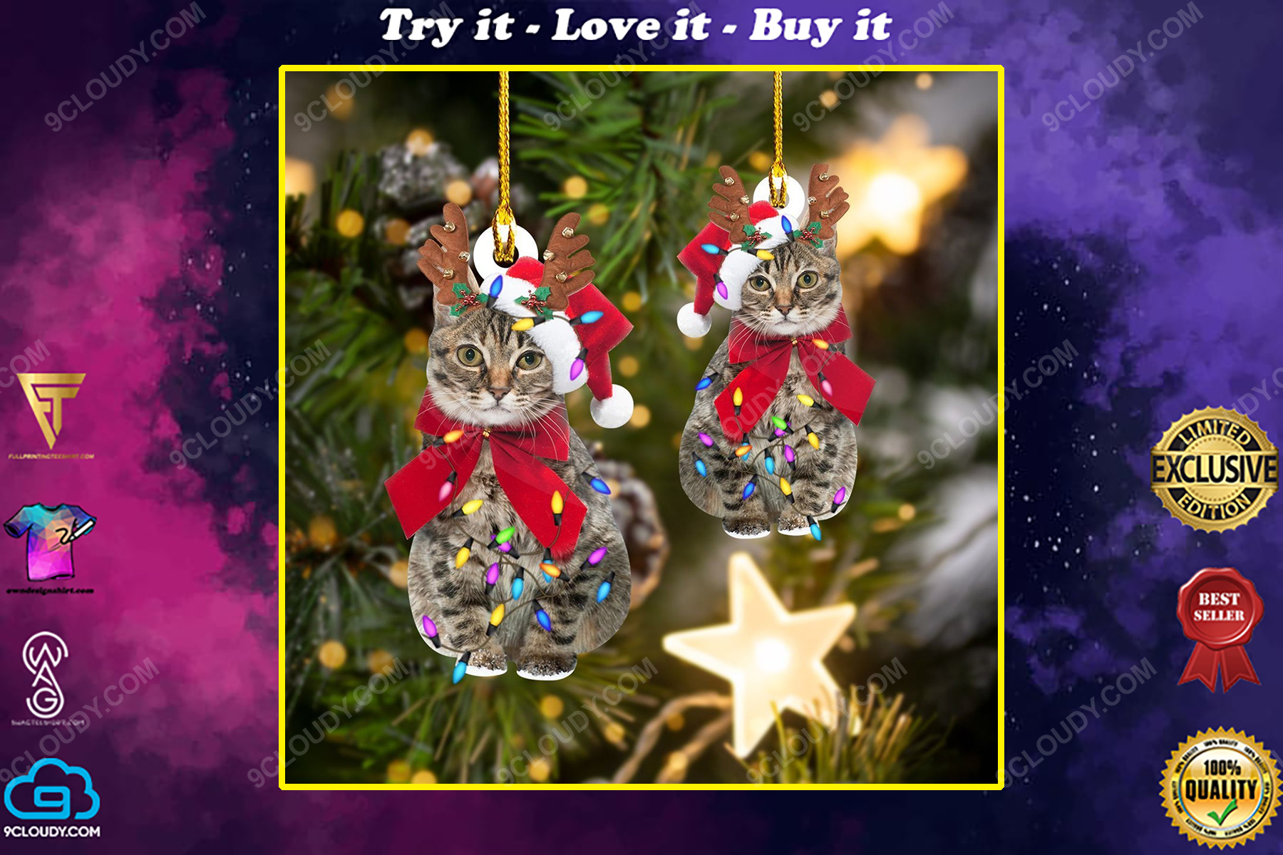 Cat and christmas light christmas gift ornament