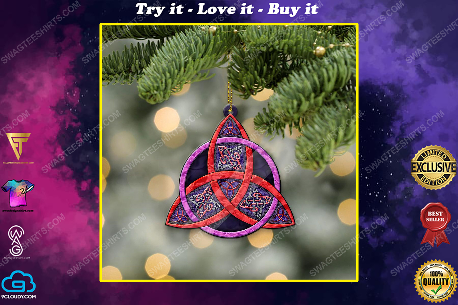 Celtic trinity red and violet christmas gift ornament