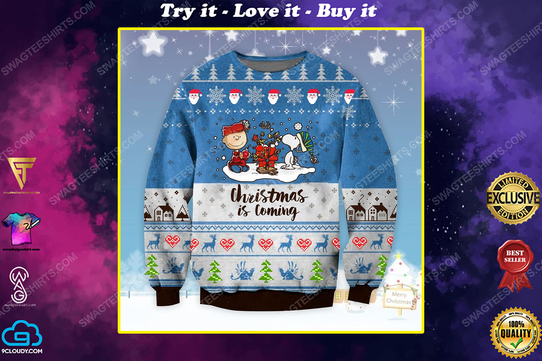 Charlie brown and snoopy christmas is coming ugly christmas sweater 1