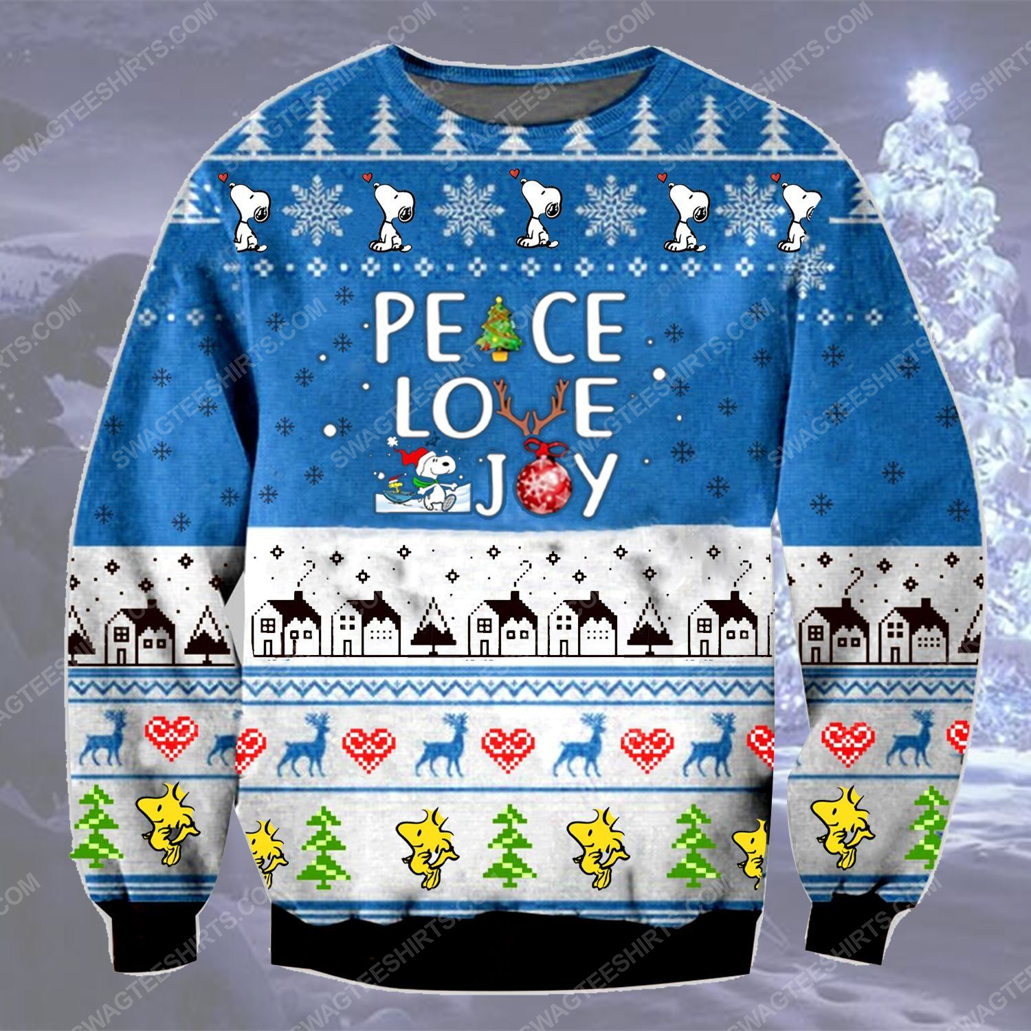 Charlie brown and snoopy peace love joy ugly christmas sweater - Copy (2)