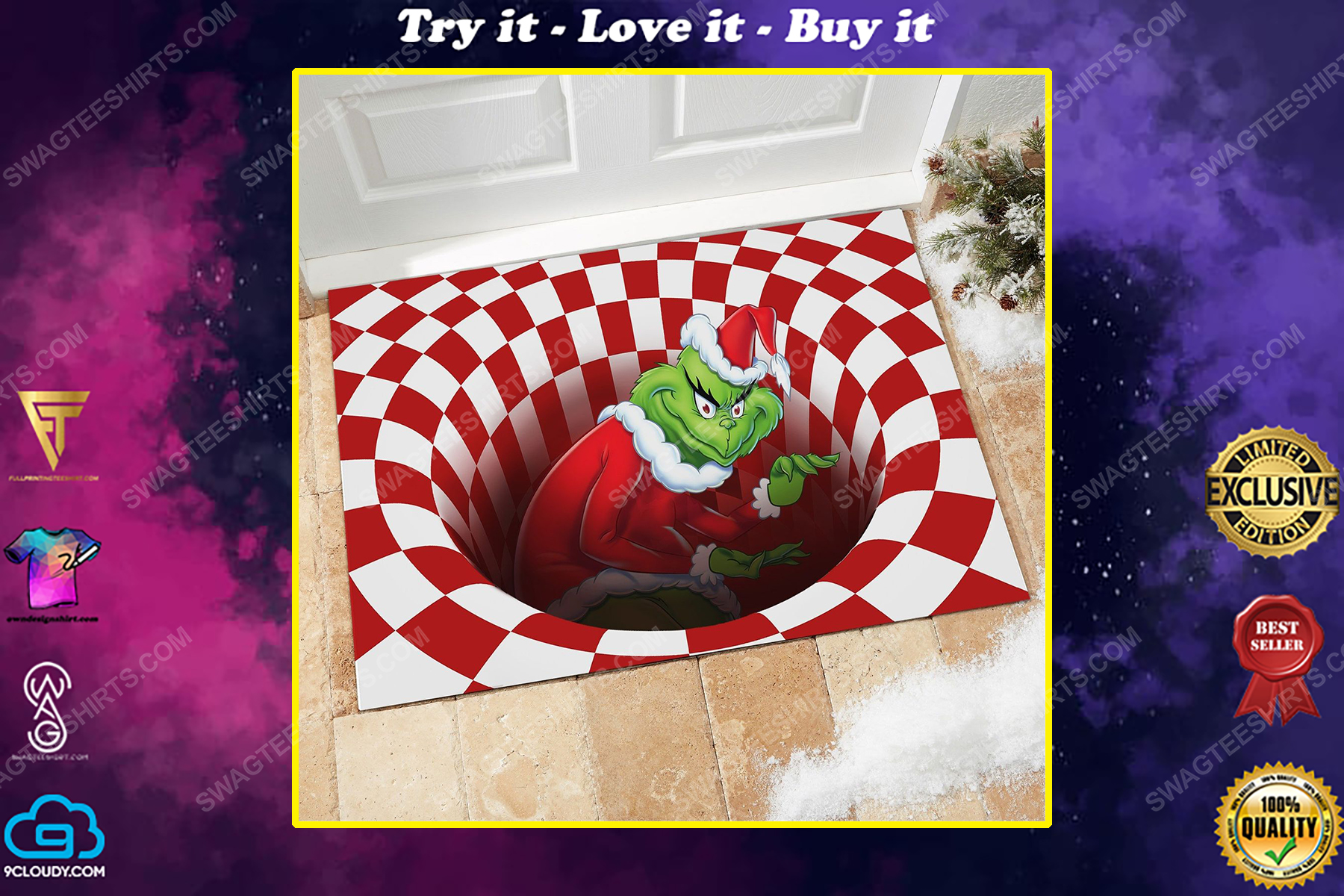 Christmas vacation grinch all over print doormat