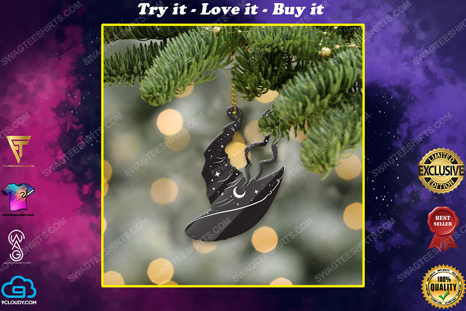 Crescent moon witch hat christmas gift ornament