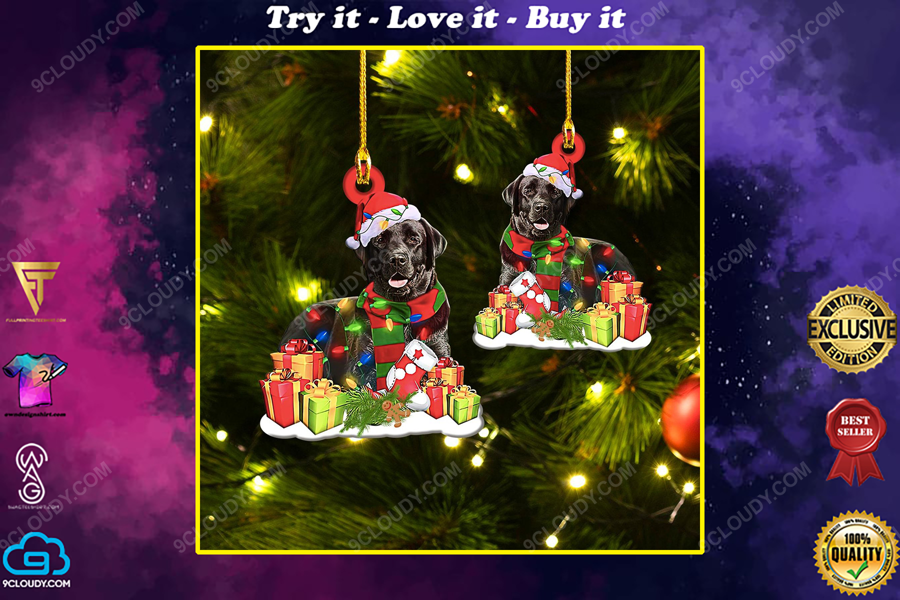 Dog lover labrador with santa hat christmas gift ornament