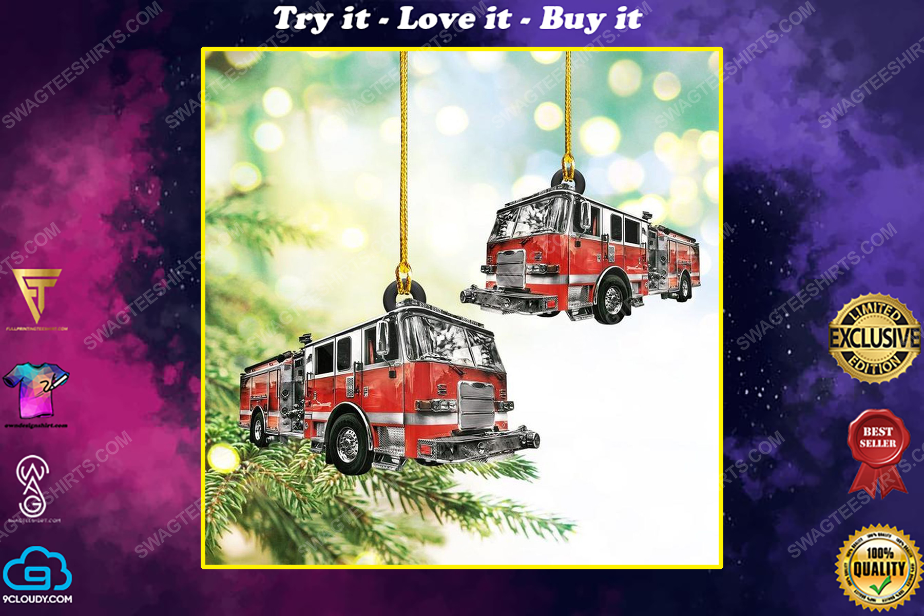 Fire engine firefighters christmas gift ornament