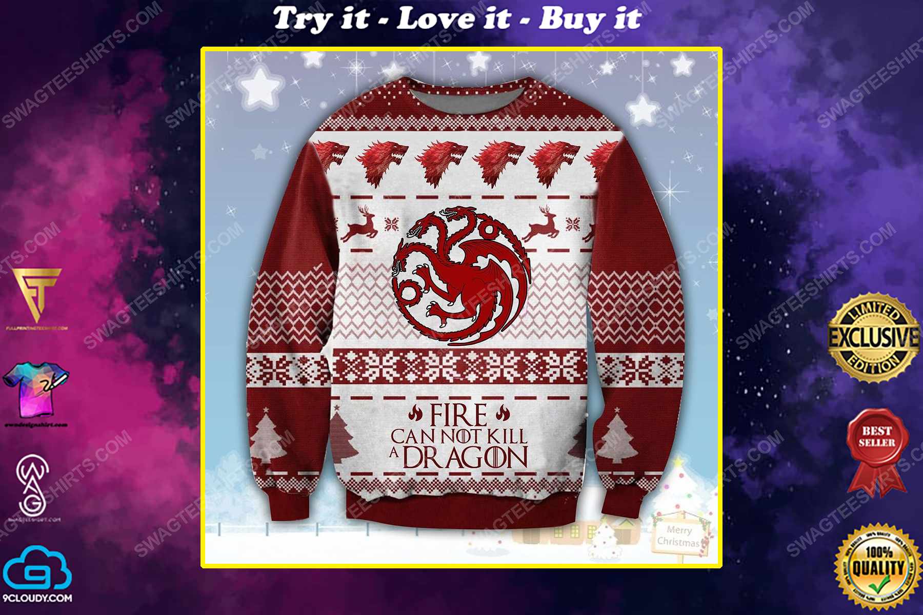 Game of thrones fire cannot kill a dragon ugly christmas sweater 1