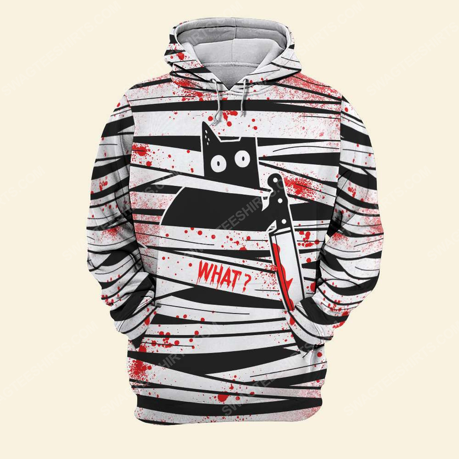 Halloween blood cat what murderous black cat with knife hoodie